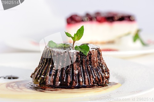 Image of Chocolate fondant with peppermint leaves