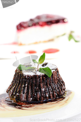 Image of Chocolate fondant with peppermint leaves