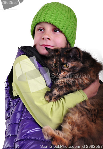 Image of Cute blond girl with a cat