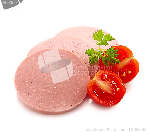 Image of slices of boiled meat sausage