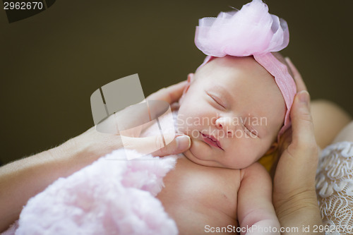 Image of Hands of Mother Holding Her Newborn Baby Girl