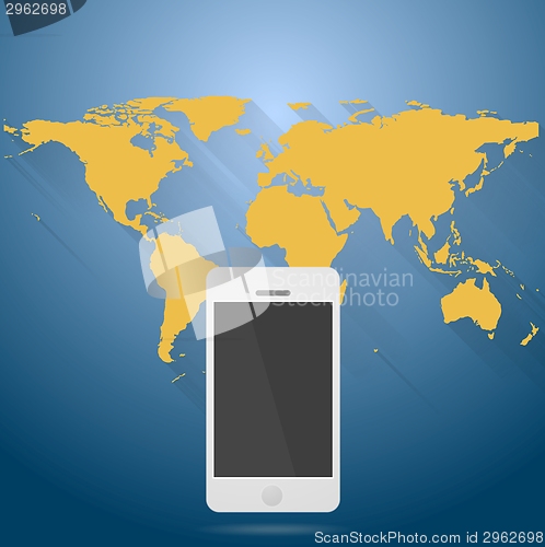 Image of Abstract flat world map with mobile phone
