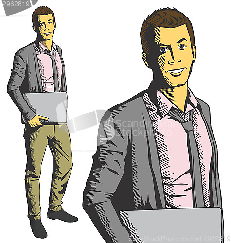 Image of Vector man with laptop in his hands