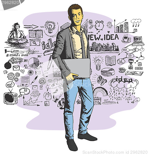 Image of Vector man with laptop in his hands