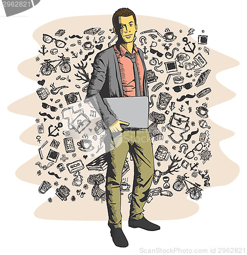 Image of Vector man with laptop in his hands