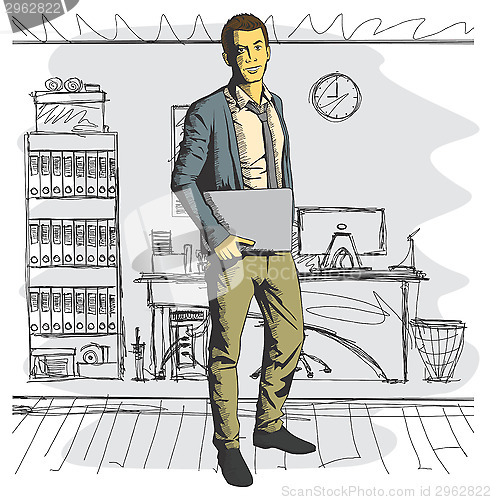 Image of Vector man with laptop in his hands