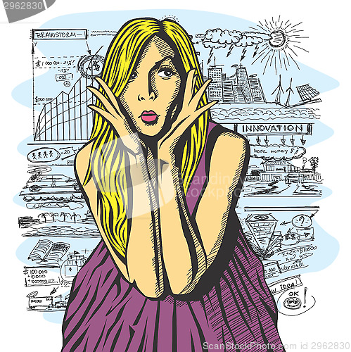 Image of Vector Surprised Blonde in Pink Dress