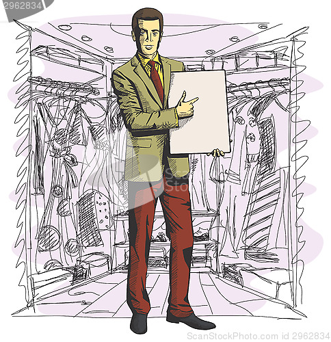Image of Vector Businessman With Empty Write Board