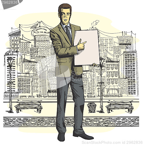 Image of Vector Businessman With Empty Write Board