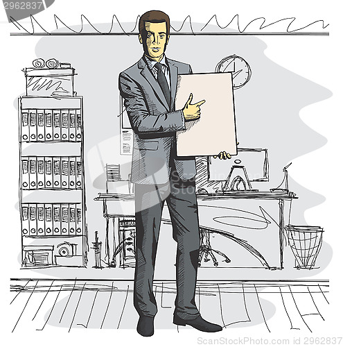 Image of Vector Businessman With Empty Write Board