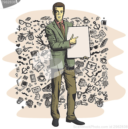 Image of Vector Businessman With Empty Write Board