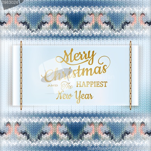 Image of Christmas label with knitted pattern. EPS 10