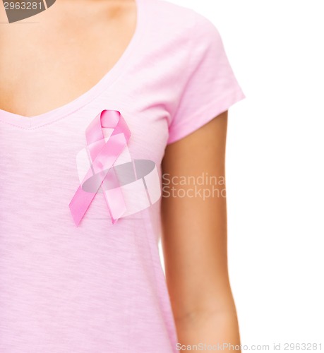 Image of woman with pink cancer awareness ribbon