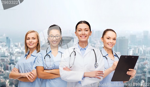 Image of team or group of female doctors and nurses