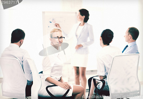 Image of businesswoman on business meeting in office