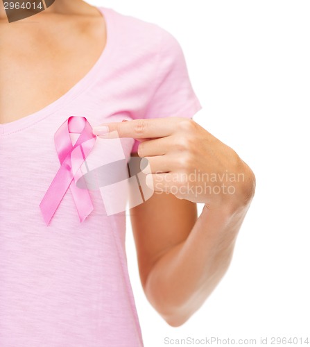 Image of woman with pink cancer awareness ribbon