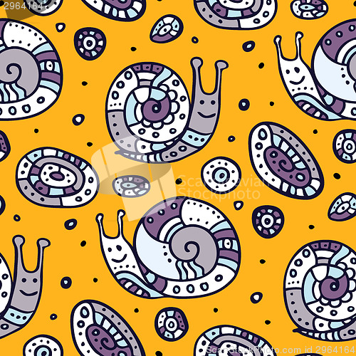 Image of Seamless pattern of cartoon snails.