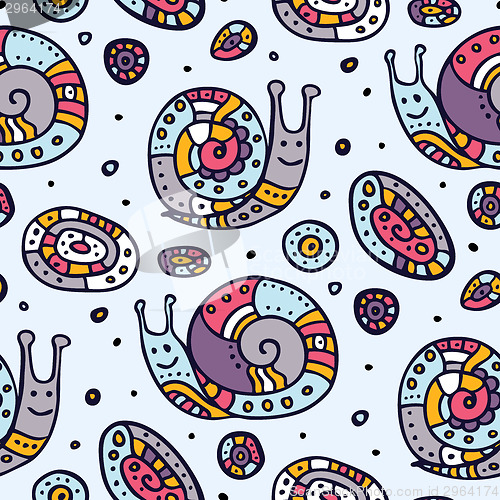 Image of Seamless pattern of cartoon snails.