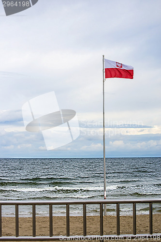Image of Flag of Poland at the Baltic Sea