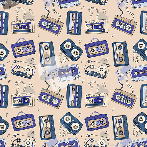 Image of  Audio cassette. Seamless pattern.