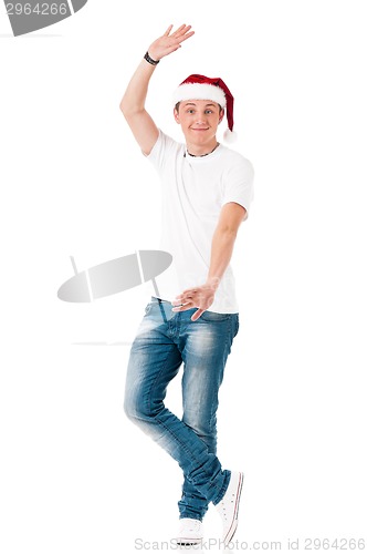 Image of Young man in Santa hat