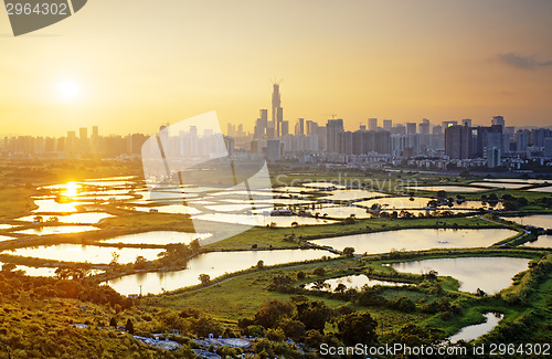 Image of sunset in hong kong countryside