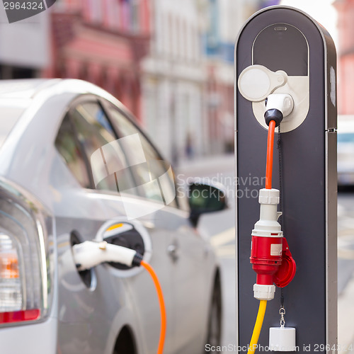 Image of Electric Car in Charging Station.