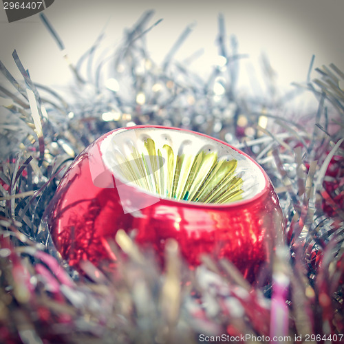 Image of Retro look Christmas bauble and tinsel