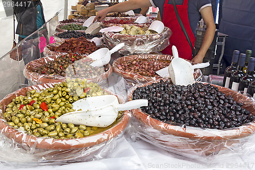 Image of Marinated Olives in a street market