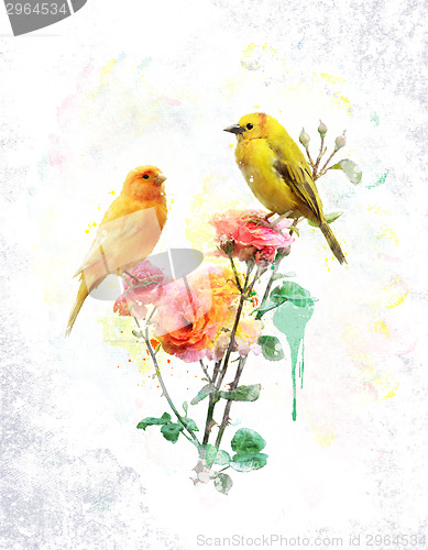 Image of Watercolor Image Of Flowers And Birds