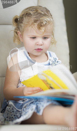 Image of Blonde Haired Blue Eyed Little Girl Reading Her Book