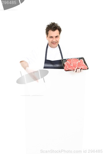 Image of Butcher with advertising sign