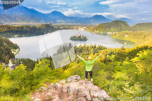 Image of Tracking round Bled Lake in Julian Alps, Slovenia.