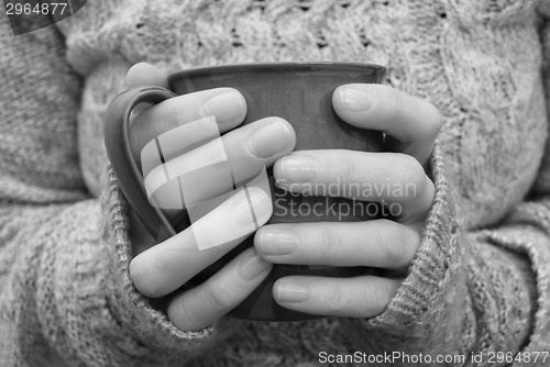 Image of Two hands holding a mug of drink