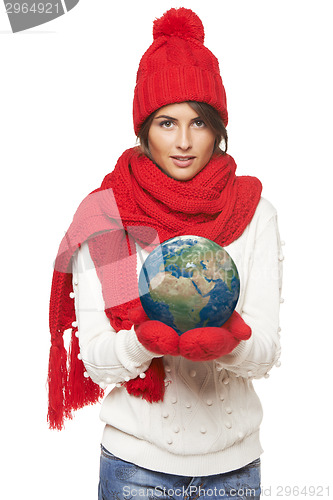 Image of Winter woman with globe