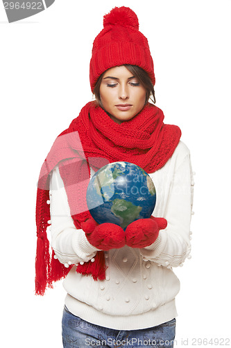 Image of Winter woman with globe