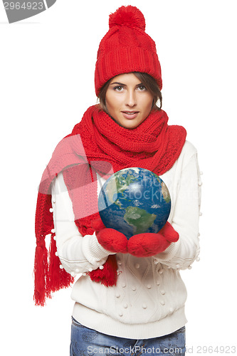 Image of Winter woman with globe