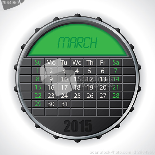 Image of 2015 march calendar with lcd display