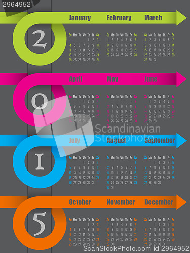 Image of 2015 colorful ribbon arrow calendar design