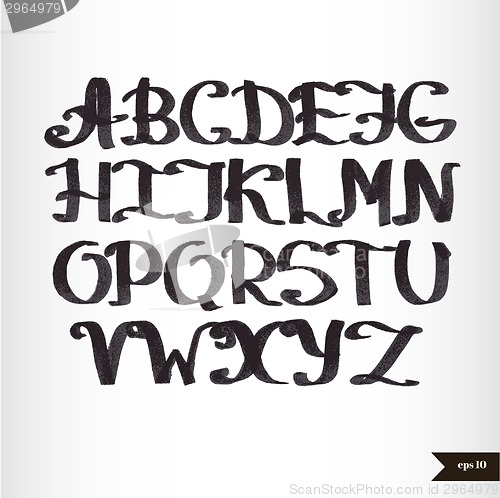 Image of Handwritten calligraphic watercolor alphabet