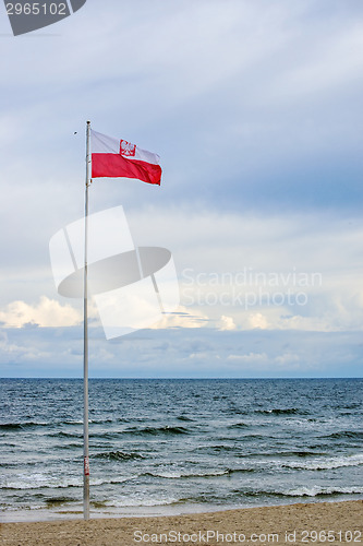 Image of Flag of Poland at the Baltic Sea