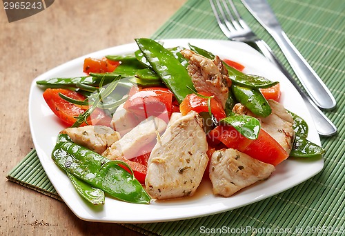 Image of Plate of chicken meat and vegetables