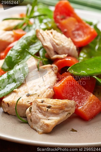 Image of Plate of chicken meat and vegetables