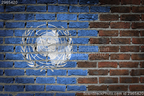 Image of Brick wall texture with flag