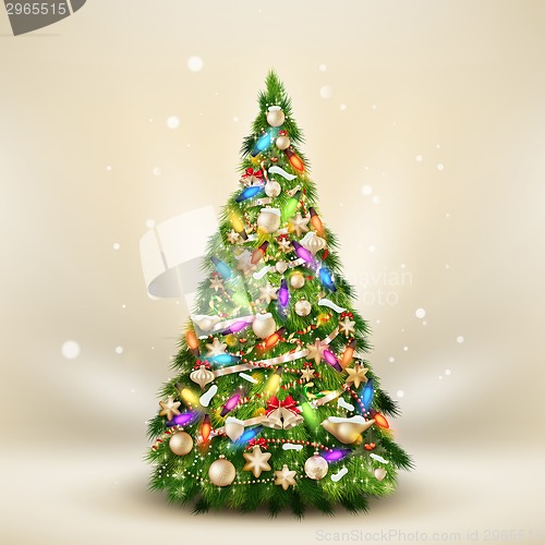 Image of Christmas fir tree on elegant beige. EPS 10