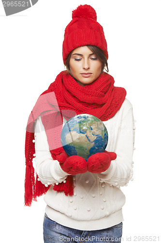Image of Winter woman with globe