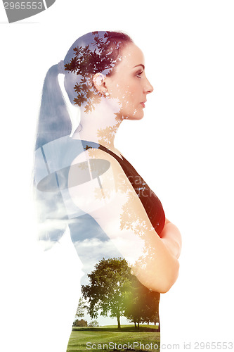 Image of woman double exposure nature