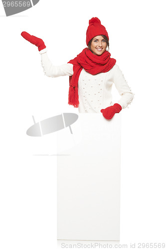 Image of winter woman with banner