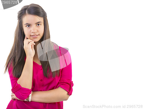 Image of beautiful teenage girl smiling and looking into the camera