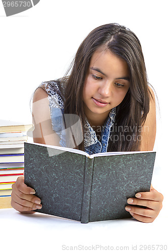 Image of girl teenager reading book 